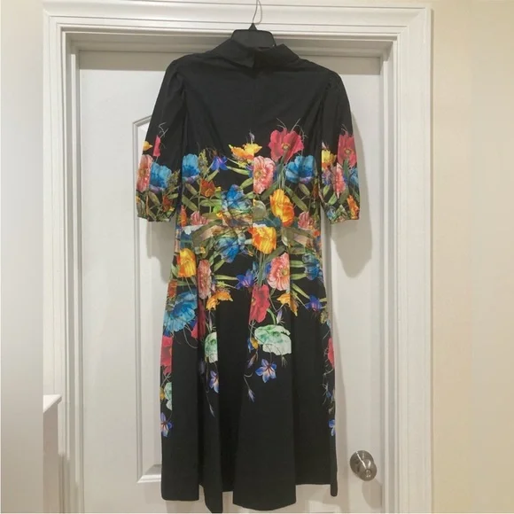 Rickie Freeman for Teri Jon Black Floral Midi Dress Size 12 - Picture 9 of 12